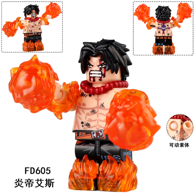 FD605-606 Ace ONE PIECE Japanese Anime Character Mini Figures Plastic Collect Educational Building Blocks for Children Gift Toys