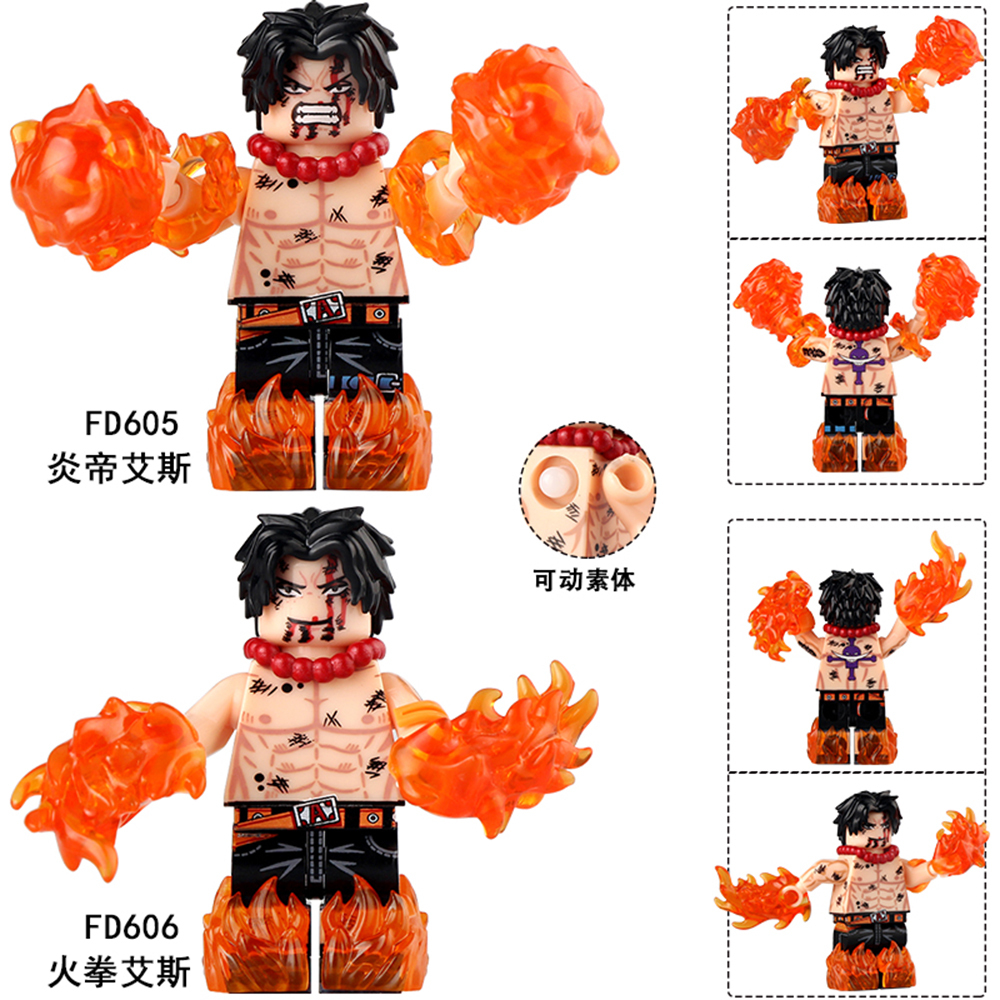 FD605-606 Ace ONE PIECE Japanese Anime Character Mini Figures Plastic Collect Educational Building Blocks for Children Gift Toys