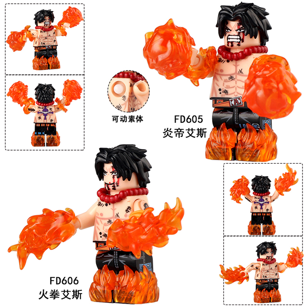 FD605-606 Ace ONE PIECE Japanese Anime Character Mini Figures Plastic Collect Educational Building Blocks for Children Gift Toys