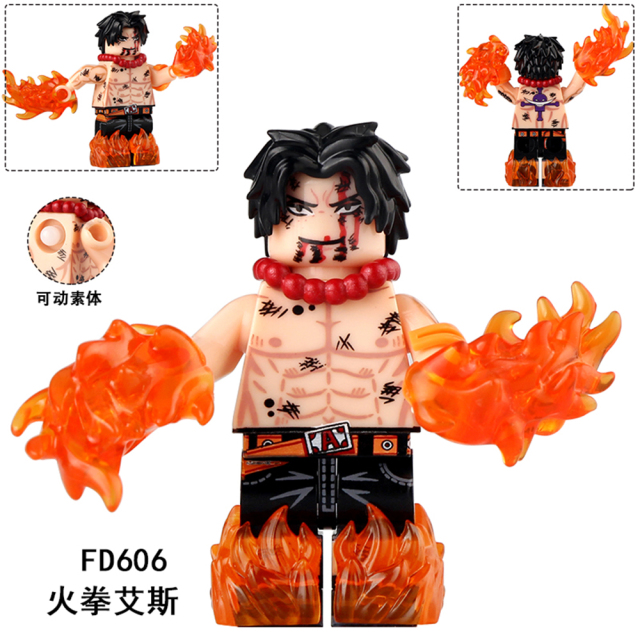 FD605-606 Ace ONE PIECE Japanese Anime Character Mini Figures Plastic Collect Educational Building Blocks for Children Gift Toys