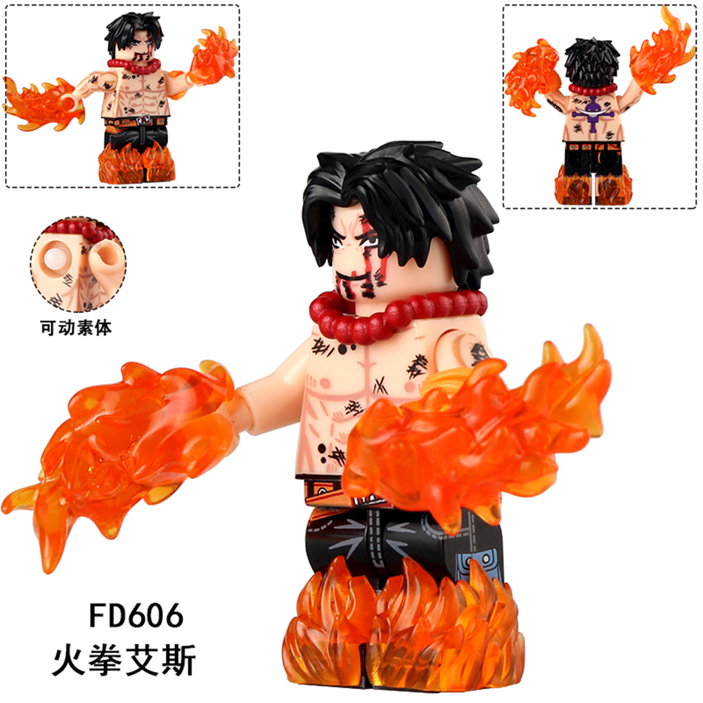 FD605-606 Ace ONE PIECE Japanese Anime Character Mini Figures Plastic Collect Educational Building Blocks for Children Gift Toys