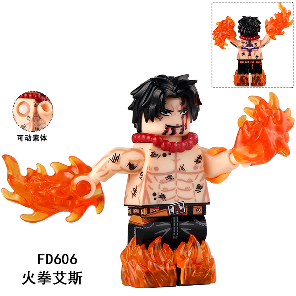 FD605-606 Ace ONE PIECE Japanese Anime Character Mini Figures Plastic Collect Educational Building Blocks for Children Gift Toys