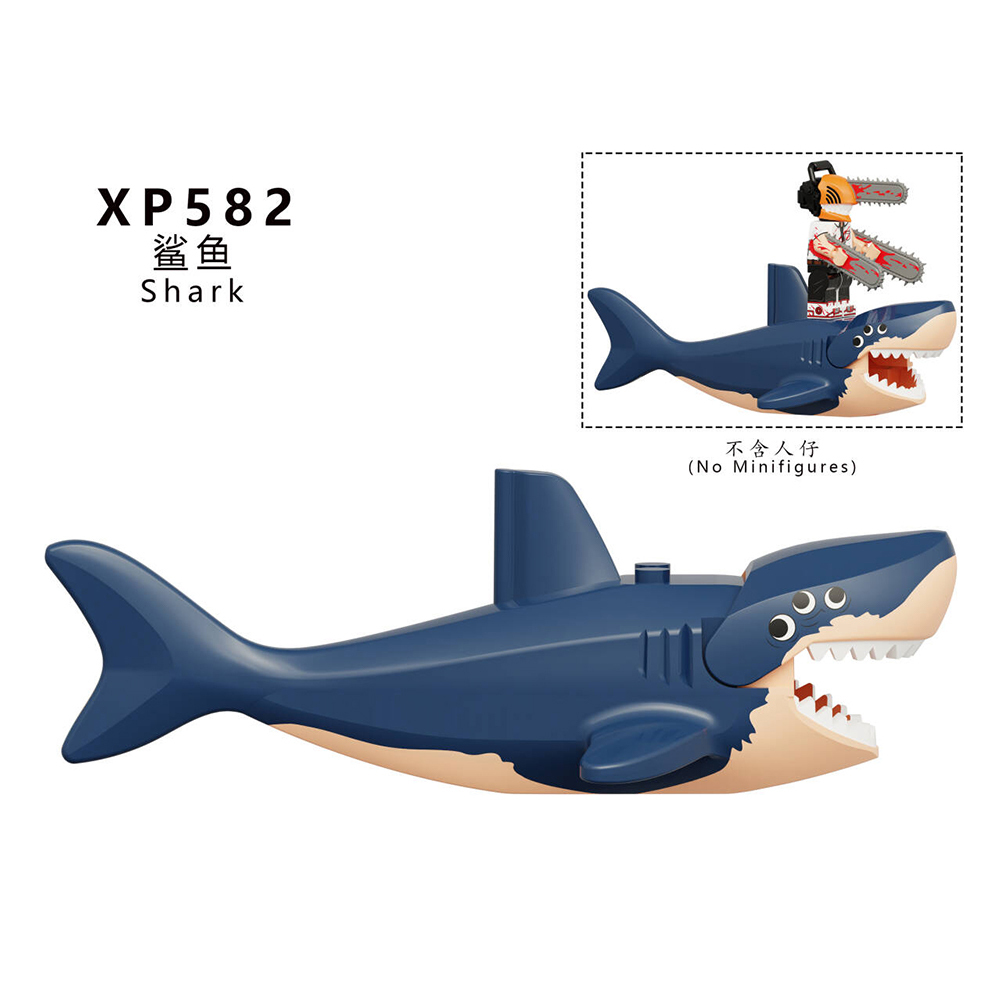 XP582 Shark Cute Plastic Educational Model Animal Collect Assemble Bricks Action Building Blocks for Children Gift Toys