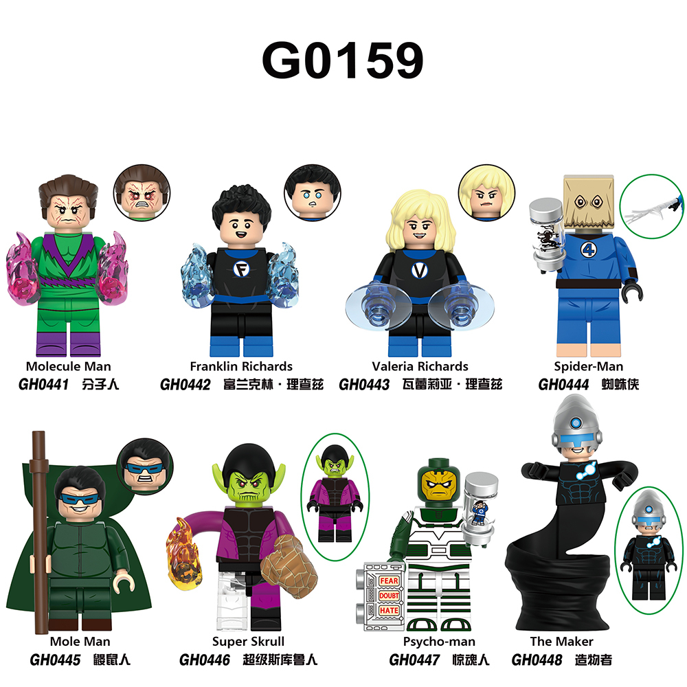 G0159 Marvel superhero Molecule Man Franklin Richards Valeria Richards Mole Man Super Skrull Spider-Man mini figures juguetes mini toys building blocks sets Toys for kids