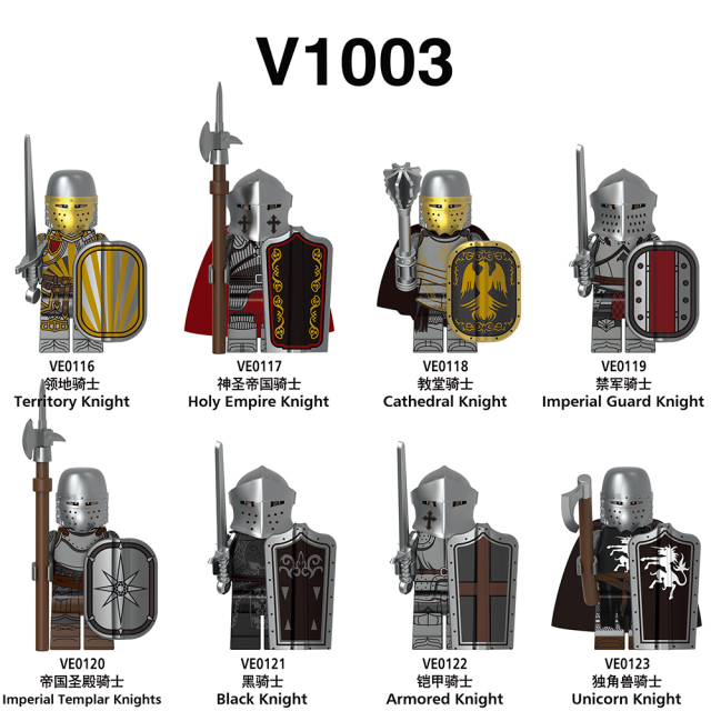 V1003  Medieval Military Territory Holy Empire Cathedral Imperial Guard  Templar Black Armored Unicorn Knight Minifigs Juguetes Building Blocks Education  Kid Toys