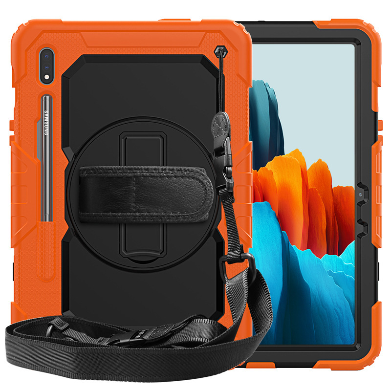 Suitable for Samsung Tab S7 11 inch T870 contrast color silicone rotating bracket T875 strap anti-fall tablet case