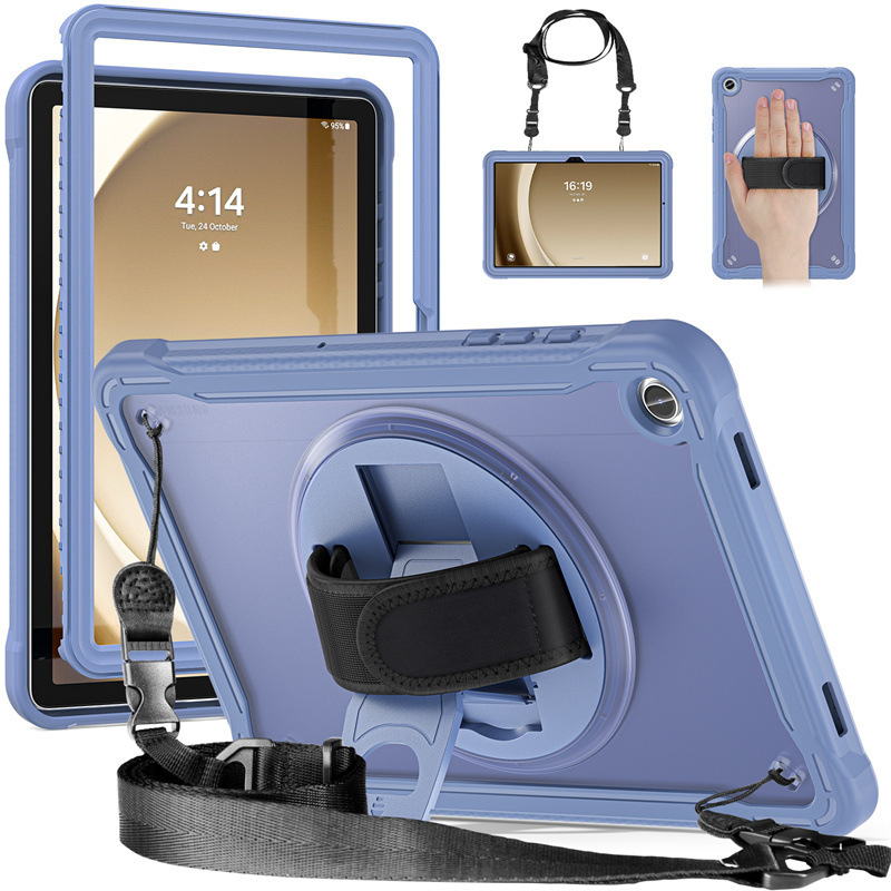适用三星Tab A9 X110磨砂透明背带TPU保护壳A9Plus旋转支架平板套