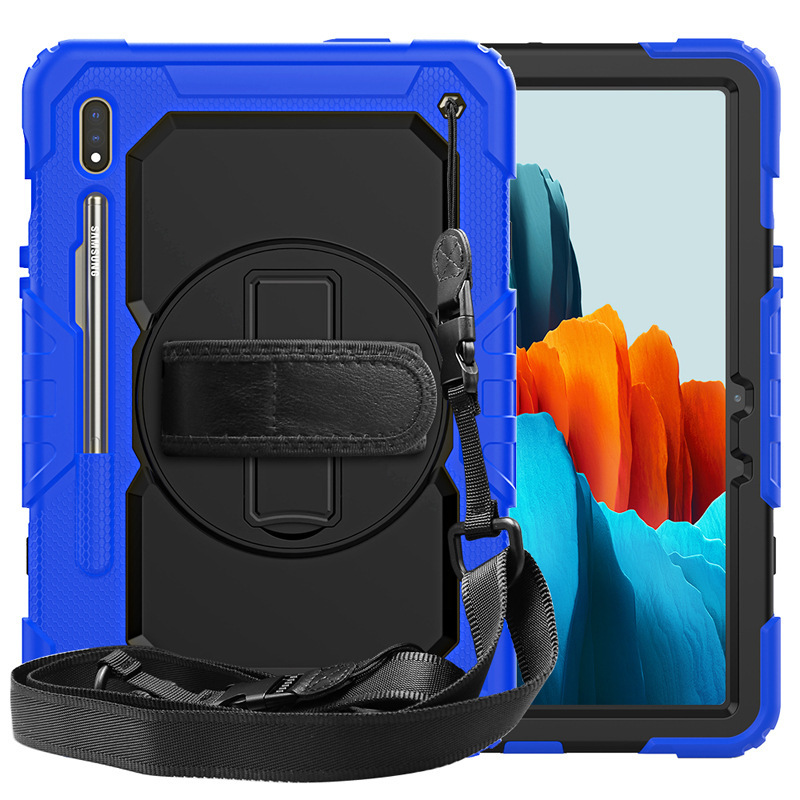 Suitable for Samsung Tab S7 11 inch T870 contrast color silicone rotating bracket T875 strap anti-fall tablet case