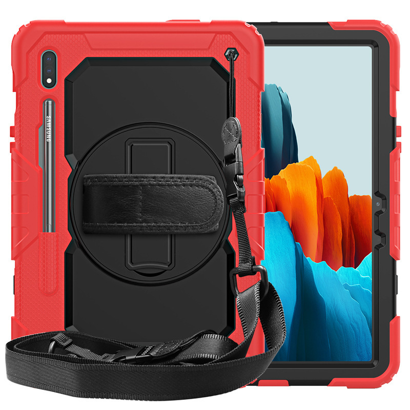 适用三星Tab S7 11寸T870撞色硅胶旋转支架T875背带防摔平板套