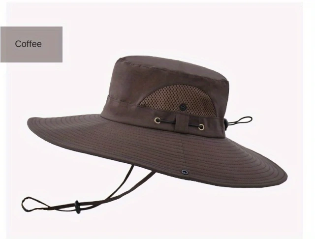 Men's Foldable Casual White Denim Bucket Hat With Hood Rope For Outdoor Mountaineering Fishing