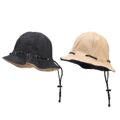 Outdoor Summer Foldable Fisherman Hat Bags Women  Sun Anti-UV Protection Drawstring Camping Hiking Caps  Panama Bucket Caps