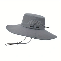 Men's Foldable Casual White Denim Bucket Hat With Hood Rope For Outdoor Mountaineering Fishing