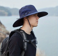 Men's Foldable Casual White Denim Bucket Hat With Hood Rope For Outdoor Mountaineering Fishing