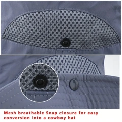 Men's Foldable Casual White Denim Bucket Hat With Hood Rope For Outdoor Mountaineering Fishing