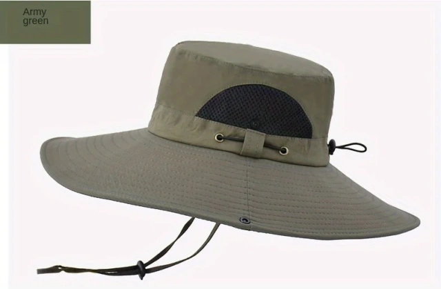 Men's Foldable Casual White Denim Bucket Hat With Hood Rope For Outdoor Mountaineering Fishing
