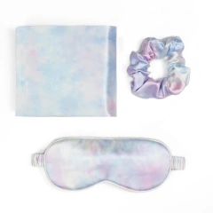 カスタムヒョウ柄ロゴ 100%ポリエステルサテン枕カバー アイマスクとサテンシュシュ ボックス付きギフトセット