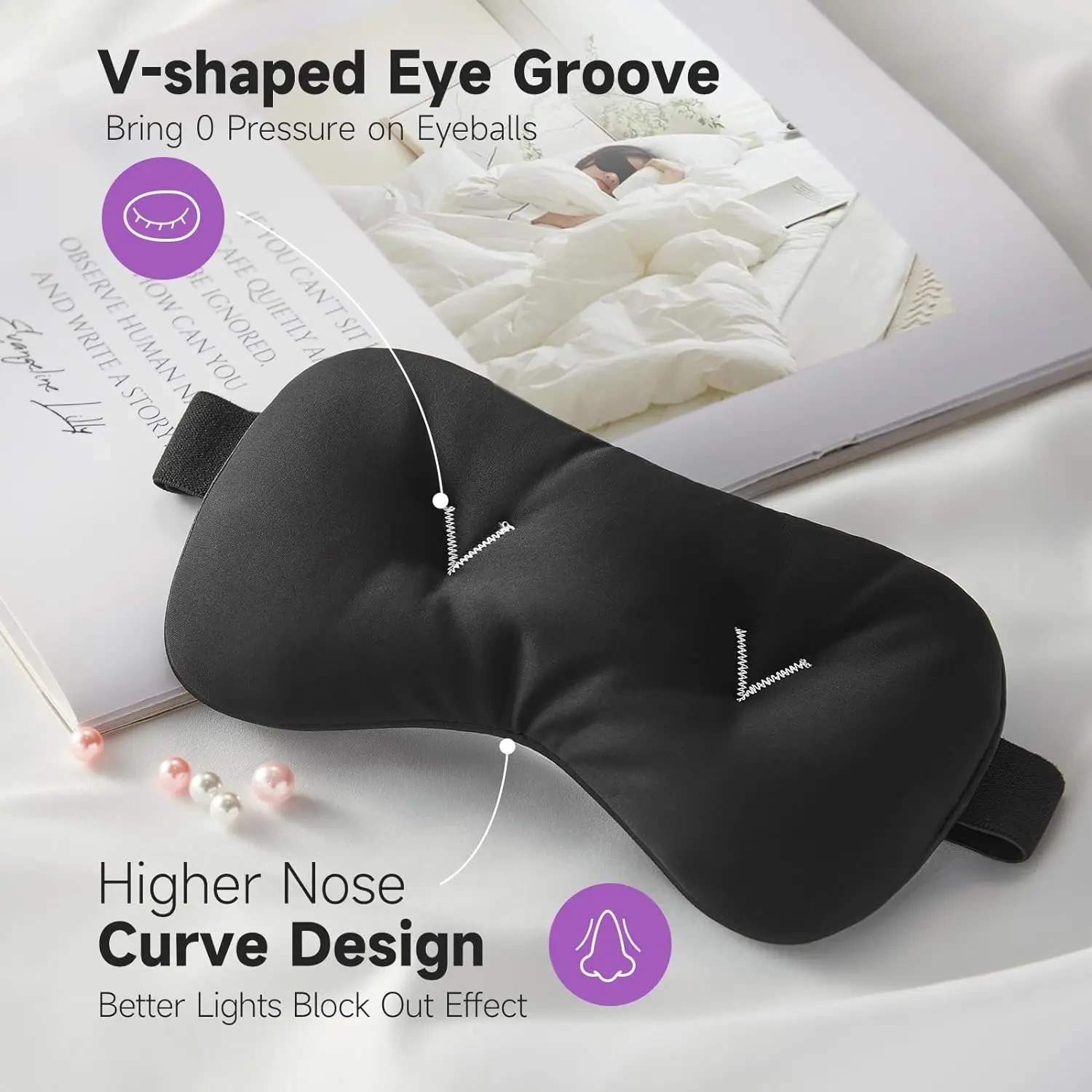 Weighted Eye Mask,Sleep Eye Pillow with Glass Bead & Adjustable Strap Eye Cover Migraine Headache Sinus Pain Relief