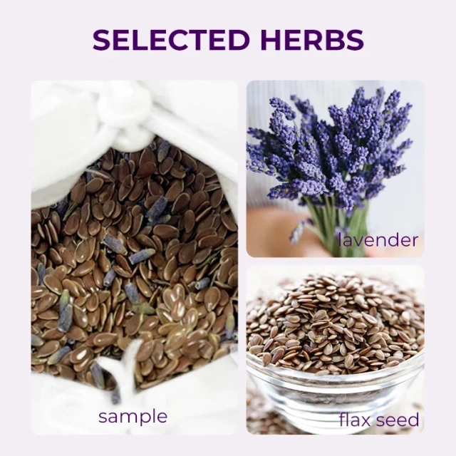 交換可能な自然ハーブの湿熱・冷却療法を備えた、カスタム加重電子レンジ対応亜麻仁アイマスク