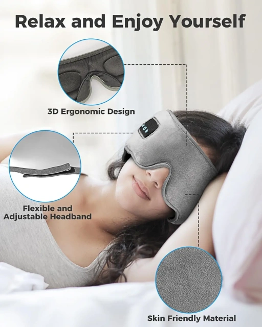 横向き寝用ヘッドホンヘッドバンド、ワイヤレス Bluetooth スピーカー付きスリープマスク