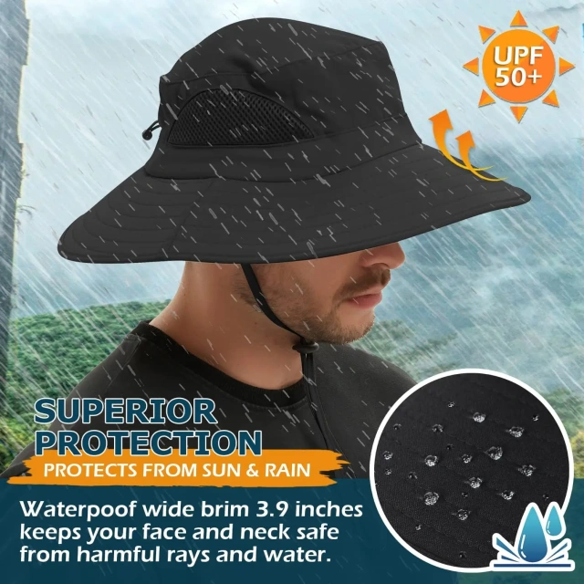 Custom Logo Sun Hat for Men Women Waterproof Wide Brim Bucket Hat Foldable Boonie Hat for Fishing Hiking Garden Safari Beach