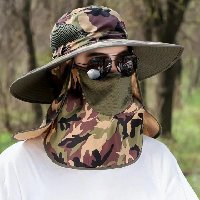 Outdoor UV protection wide brim sun protection quick-dry foldable bucket hat with detachable mask and neck cover