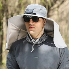 High Quality Summer Outdoor Solar Rechargeable Adjustable Fisherman Hat Cooling Sunshade Sunscreen Bucket Hat With Solar Fans