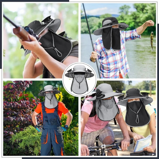 2024 Hot sale Fishing Hat with Fan Wide Brim Solar Fans Outdoor Breathable Fishing Hat 3 Speeds Fast Drying Sun for Men
