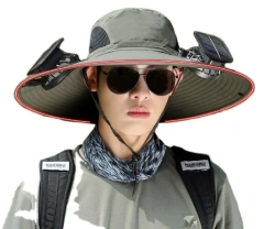 High Quality Outdoor Fishing Hiking Travel Summer Upf50+ Wide Brim Sunscreen Sun Hat With Dual Solar Charging Fan