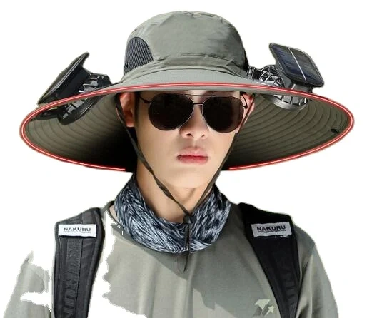 High Quality Outdoor Fishing Hiking Travel Summer Upf50+ Wide Brim Sunscreen Sun Hat With Dual Solar Charging Fan