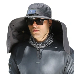 High Quality Summer Outdoor Solar Rechargeable Adjustable Fisherman Hat Cooling Sunshade Sunscreen Bucket Hat With Solar Fans