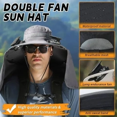 Factory Wide Brim Solar Fan Outdoor Fishing Hat for Men and Women with USB Charging Upf 50