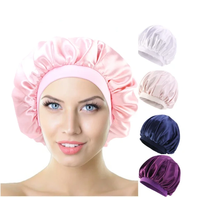 Women Satin Hair Wrap Sleep Hair  Bonnet  Head Wear Bonnet With Wide  Elastic Band
