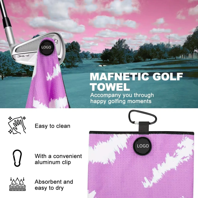 Wholesale Custom Logo Printed Golf Waffle Towels With Hook and Pocket Microfiber Weave Golf Towel