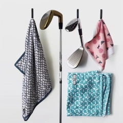 Wholesale Custom Logo Printed Golf Waffle Towels With Hook and Pocket Microfiber Weave Golf Towel