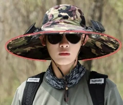 High Quality Outdoor Fishing Hiking Travel Summer Upf50+ Wide Brim Sunscreen Sun Hat With Dual Solar Charging Fan