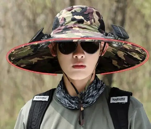 High Quality Outdoor Fishing Hiking Travel Summer Upf50+ Wide Brim Sunscreen Sun Hat With Dual Solar Charging Fan