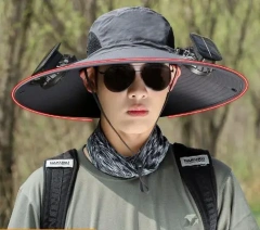 High Quality Outdoor Fishing Hiking Travel Summer Upf50+ Wide Brim Sunscreen Sun Hat With Dual Solar Charging Fan