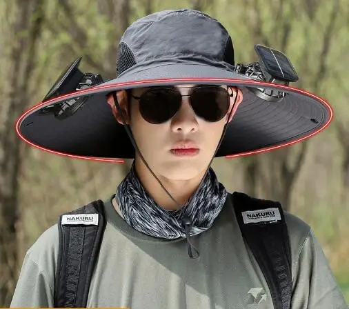High Quality Outdoor Fishing Hiking Travel Summer Upf50+ Wide Brim Sunscreen Sun Hat With Dual Solar Charging Fan
