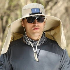 High Quality Summer Outdoor Solar Rechargeable Adjustable Fisherman Hat Cooling Sunshade Sunscreen Bucket Hat With Solar Fans