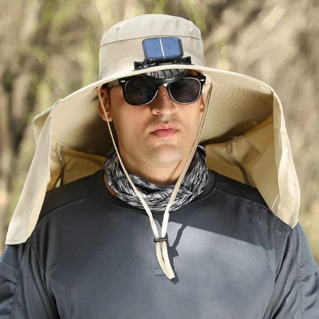 High Quality Summer Outdoor Solar Rechargeable Adjustable Fisherman Hat Cooling Sunshade Sunscreen Bucket Hat With Solar Fans