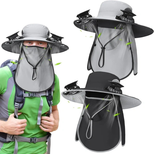 2024 Hot sale Fishing Hat with Fan Wide Brim Solar Fans Outdoor Breathable Fishing Hat 3 Speeds Fast Drying Sun for Men
