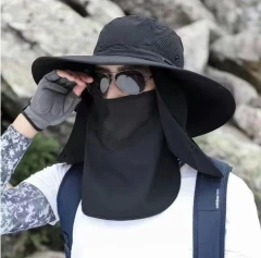 Outdoor UV protection wide brim sun protection quick-dry foldable bucket hat with detachable mask and neck cover