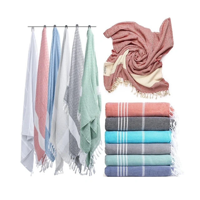 Turkish Cotton Sand Free Quick Drying Lightweight Travel Towel Absorbent Jacquard Turkish Fouta Beach Towel With Tassels