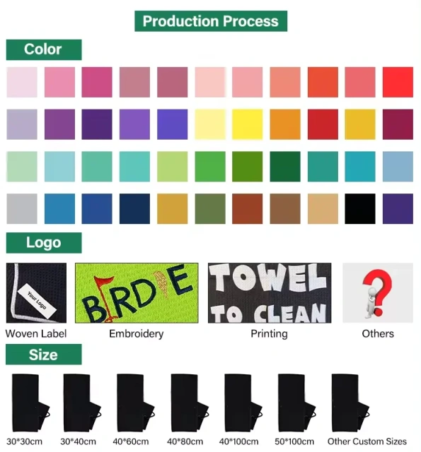 Wholesale Custom Logo Printed Golf Waffle Towels With Hook and Pocket Microfiber Weave Golf Towel