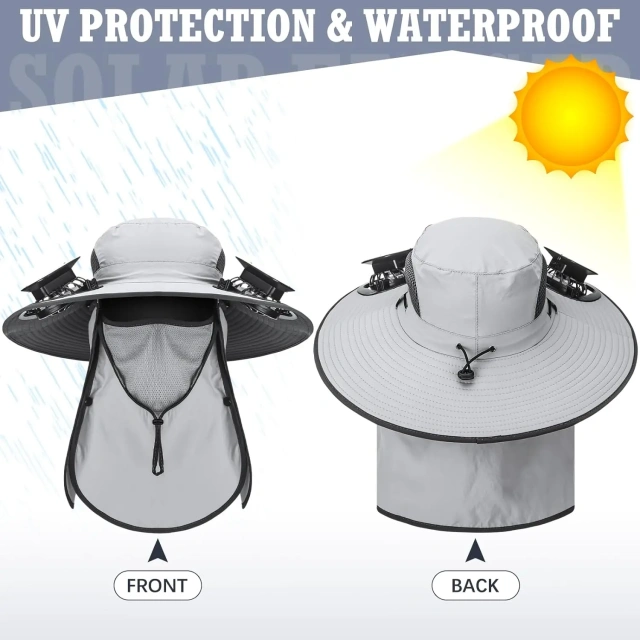 2024 Hot sale Fishing Hat with Fan Wide Brim Solar Fans Outdoor Breathable Fishing Hat 3 Speeds Fast Drying Sun for Men