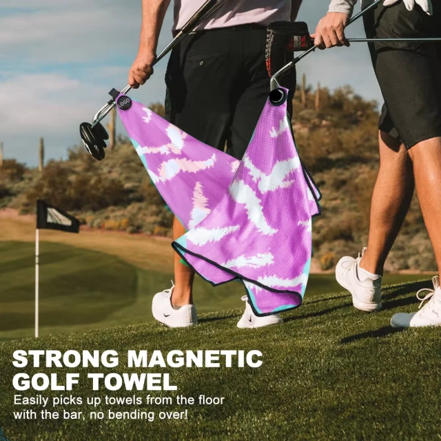 Wholesale Custom Logo Printed Golf Waffle Towels With Hook and Pocket Microfiber Weave Golf Towel
