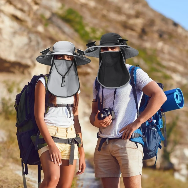 2024 Hot sale Fishing Hat with Fan Wide Brim Solar Fans Outdoor Breathable Fishing Hat 3 Speeds Fast Drying Sun for Men