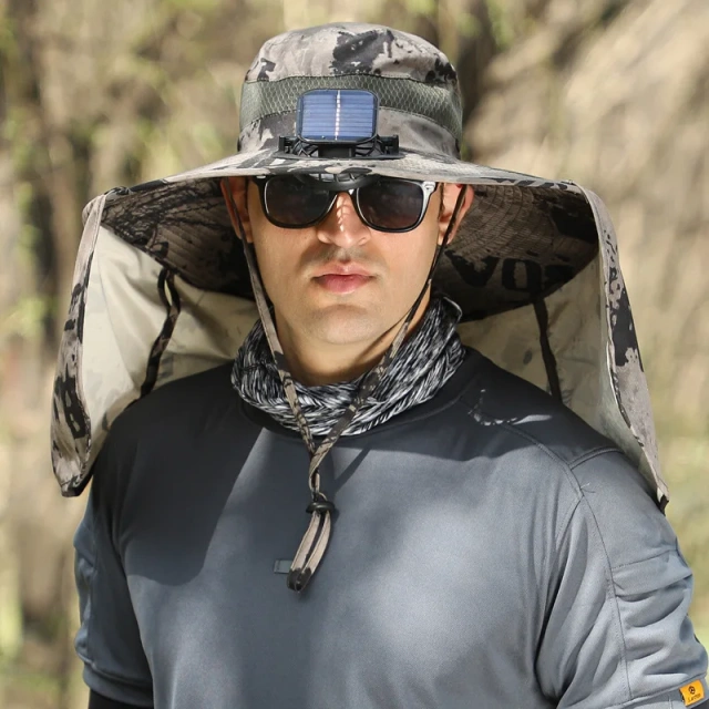 High Quality Summer Outdoor Solar Rechargeable Adjustable Fisherman Hat Cooling Sunshade Sunscreen Bucket Hat With Solar Fans