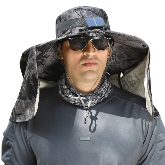 High Quality Summer Outdoor Solar Rechargeable Adjustable Fisherman Hat Cooling Sunshade Sunscreen Bucket Hat With Solar Fans