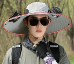 High Quality Outdoor Fishing Hiking Travel Summer Upf50+ Wide Brim Sunscreen Sun Hat With Dual Solar Charging Fan